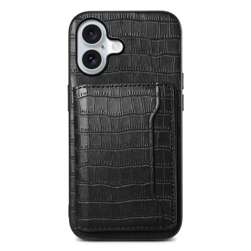 iPhone 17 Crocodile Texture Card Bag Design Full Coverage Phone Case - Black iPhone 17 Crocodile Texture Card Bag Design Full Coverage Phone Case - Black