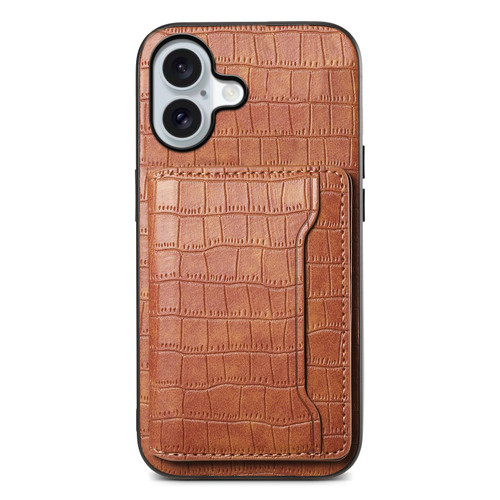 iPhone 17 Crocodile Texture Card Bag Design Full Coverage Phone Case - Brown