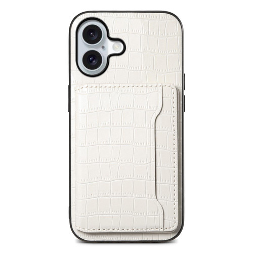 iPhone 17 Crocodile Texture Card Bag Design Full Coverage Phone Case - White