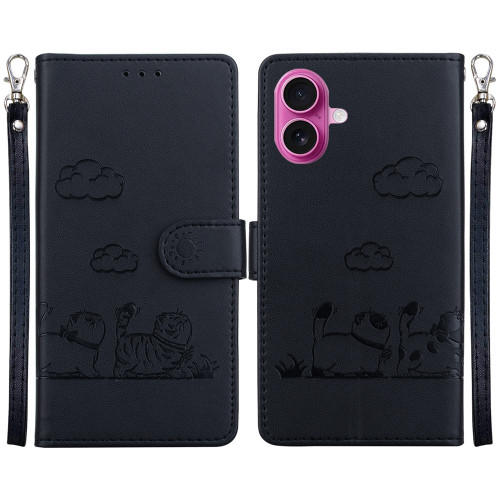 iPhone 17 Cute Cats RFID Leather Phone Case - Black iPhone 17 Cute Cats RFID Leather Phone Case - Black