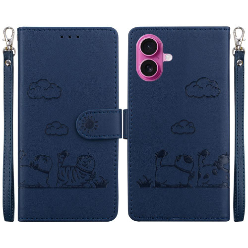 iPhone 17 Cute Cats RFID Leather Phone Case - Blue