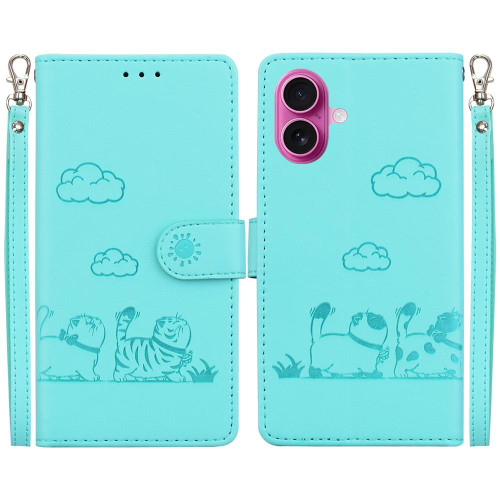 iPhone 17 Cute Cats RFID Leather Phone Case - Green