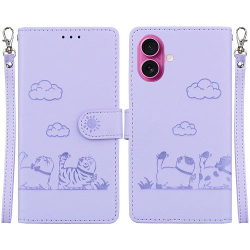 iPhone 17 Cute Cats RFID Leather Phone Case - Purple