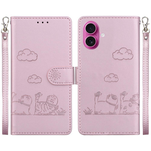 iPhone 17 Cute Cats RFID Leather Phone Case - Rose Gold