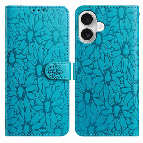 iPhone 17 Daisy Embossed Leather Phone Case - Blue iPhone 17 Daisy Embossed Leather Phone Case - Blue