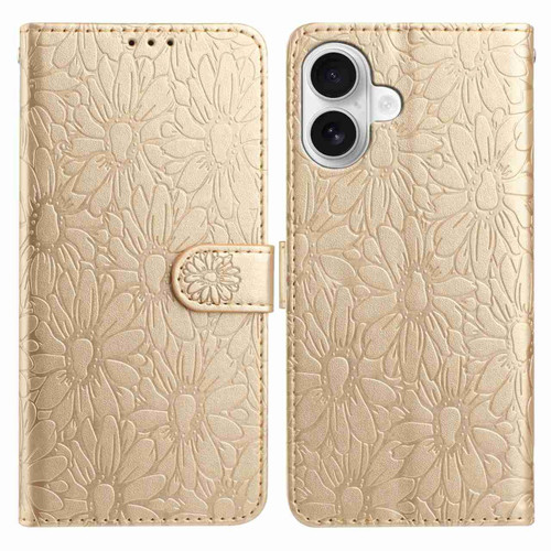 iPhone 17 Daisy Embossed Leather Phone Case - Gold