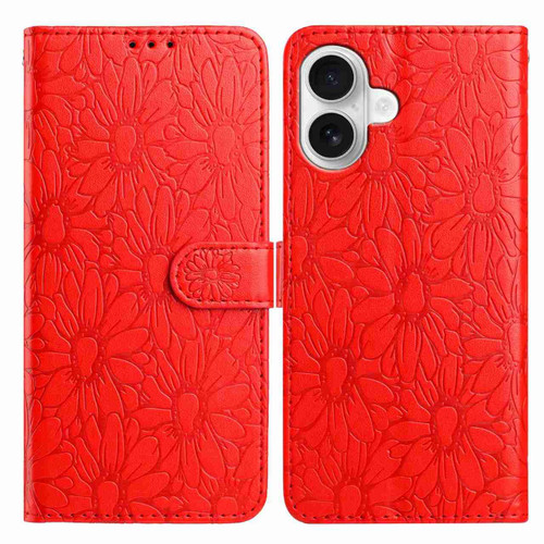 iPhone 17 Daisy Embossed Leather Phone Case - Red iPhone 17 Daisy Embossed Leather Phone Case - Red