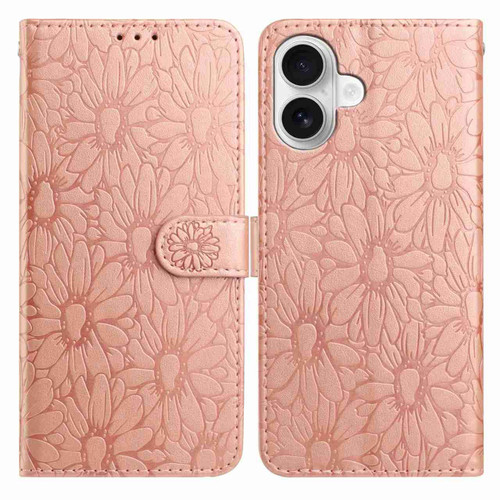 iPhone 17 Daisy Embossed Leather Phone Case - Rose Gold