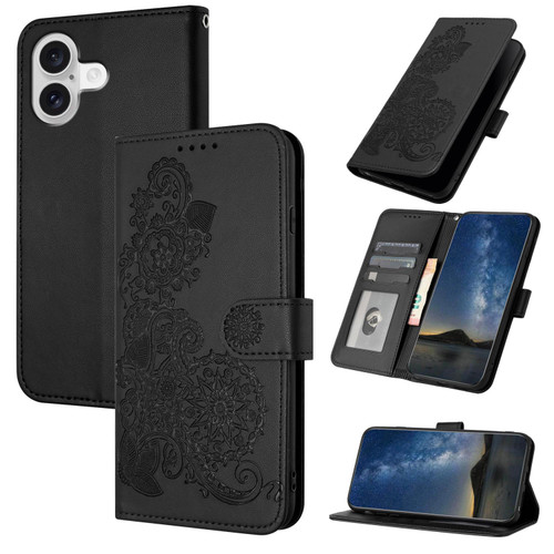 iPhone 17 Datura Flower Embossed Flip Leather Phone Case - Black iPhone 17 Datura Flower Embossed Flip Leather Phone Case - Black