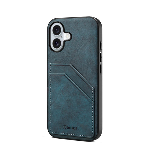 iPhone 17 Denior D09 PU Dual Card Slot Back Cover Phone Case - Blue