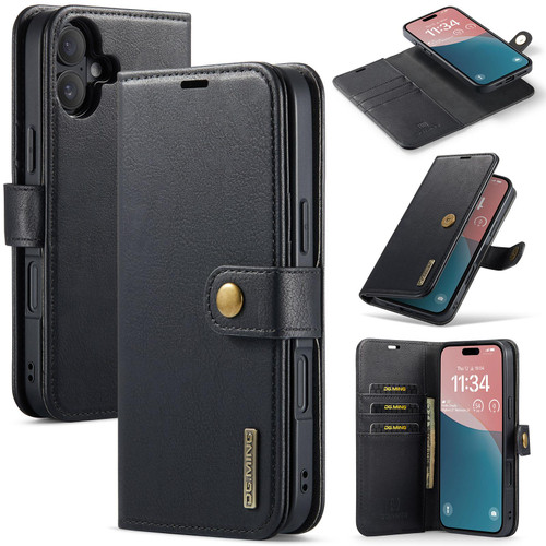 iPhone 17 DG.MING Crazy Horse Texture Detachable Magnetic Leather Phone Case - Black