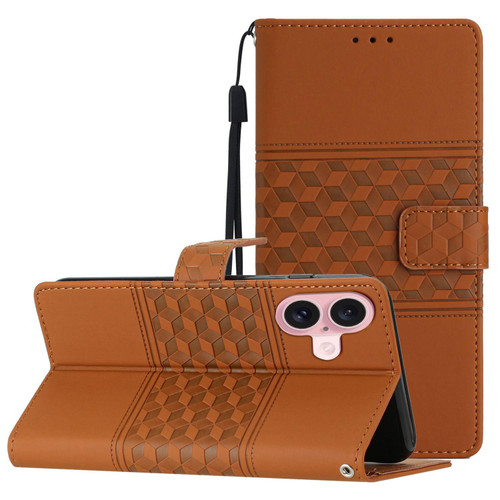 iPhone 17 Diamond Embossed Skin Feel Leather Phone Case - Brown