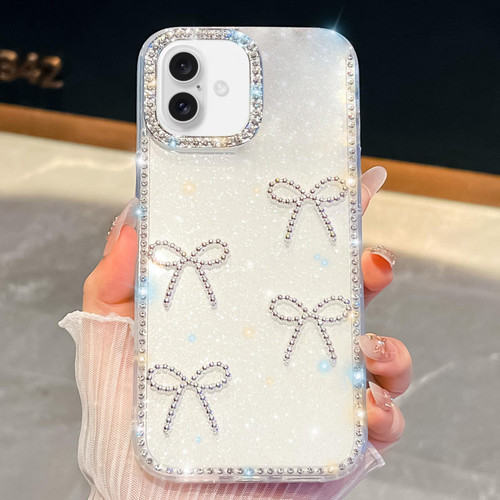 iPhone 17 Diamond Glitter Bow-knot Four-Corner Shockproof Phone Case - White iPhone 17 Diamond Glitter Bow-knot Four-Corner Shockproof Phone Case - White