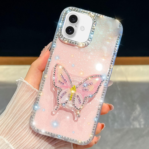 iPhone 17 Diamond Glitter Butterfly Holder Phone Case - Light Pink iPhone 17 Diamond Glitter Butterfly Holder Phone Case - Light Pink