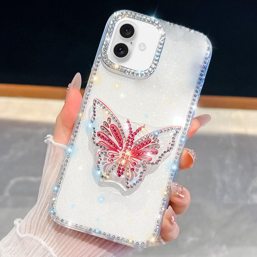 iPhone 17 Diamond Glitter Butterfly Holder Phone Case - White iPhone 17 Diamond Glitter Butterfly Holder Phone Case - White