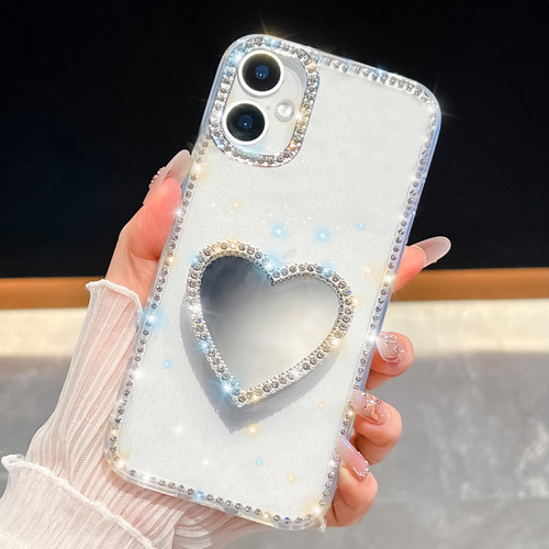 iPhone 17 Diamond Glitter Mirror Heart Holder Phone Case - Transparent iPhone 17 Diamond Glitter Mirror Heart Holder Phone Case - Transparent