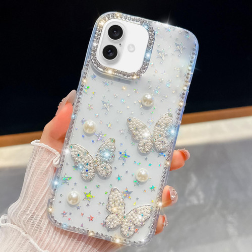iPhone 17 Diamond Glitter Pearl Butterfly Four-Corner Shockproof Phone Case - Transparent Stars iPhone 17 Diamond Glitter Pearl Butterfly Four-Corner Shockproof Phone Case - Transparent Stars