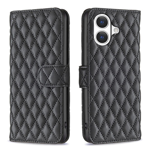 iPhone 17 Diamond Lattice Wallet Flip Leather Phone Case - Black iPhone 17 Diamond Lattice Wallet Flip Leather Phone Case - Black