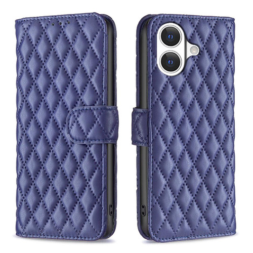 iPhone 17 Diamond Lattice Wallet Flip Leather Phone Case - Blue iPhone 17 Diamond Lattice Wallet Flip Leather Phone Case - Blue