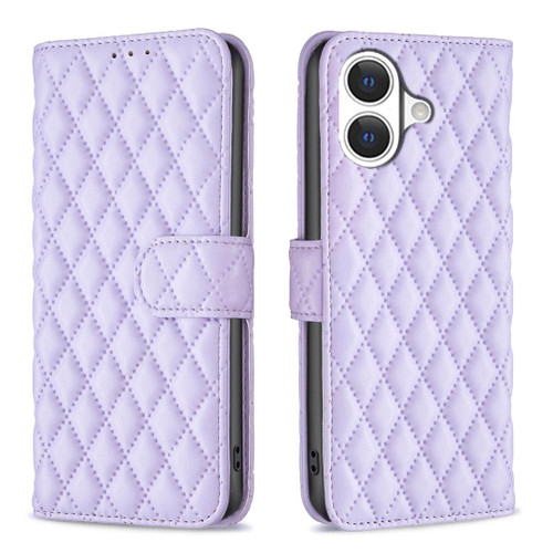 iPhone 17 Diamond Lattice Wallet Flip Leather Phone Case - Purple