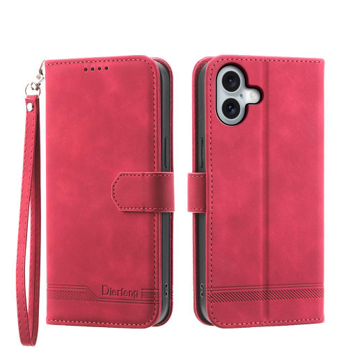 iPhone 17 Dierfeng Dream Line TPU Hybrid PU Leather Phone Case - Red iPhone 17 Dierfeng Dream Line TPU Hybrid PU Leather Phone Case - Red