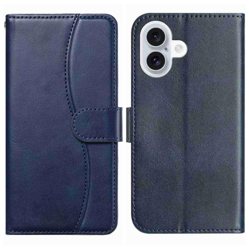 iPhone 17 Dual-Folded S-shape Leather Phone Case - Navy Blue iPhone 17 Dual-Folded S-shape Leather Phone Case - Navy Blue