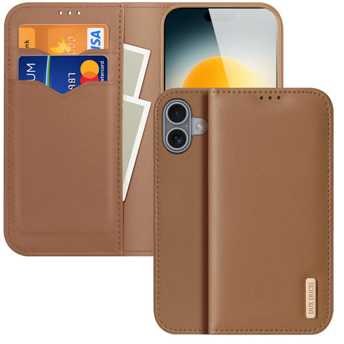 iPhone 17 DUX DUCIS Hivo Series Cowhide + PU + TPU Flip Phone Case - Brown