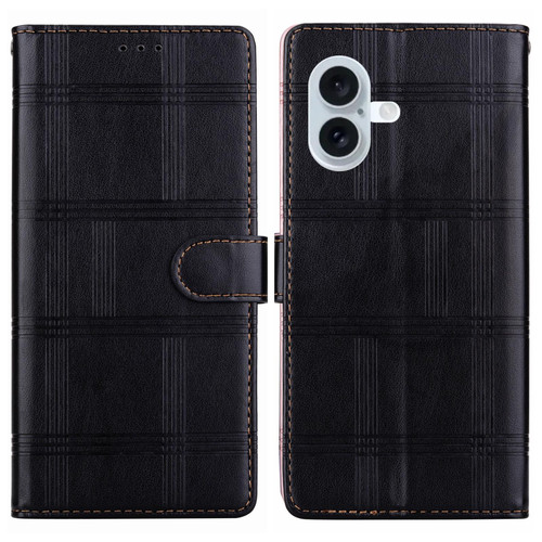 iPhone 17 Embossed Checkered Leather Phone Case - Black iPhone 17 Embossed Checkered Leather Phone Case - Black