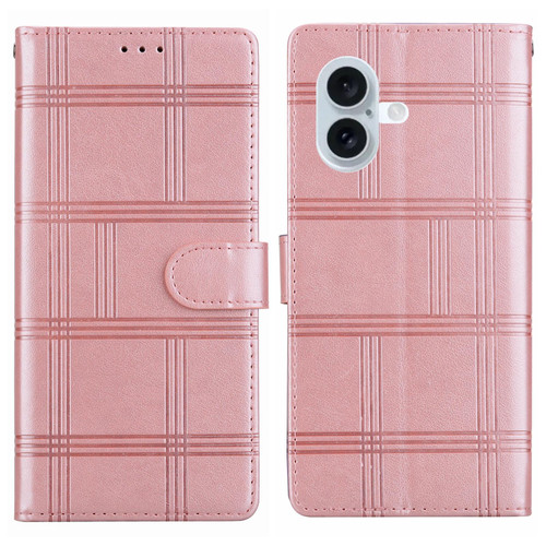 iPhone 17 Embossed Checkered Leather Phone Case - Pink iPhone 17 Embossed Checkered Leather Phone Case - Pink