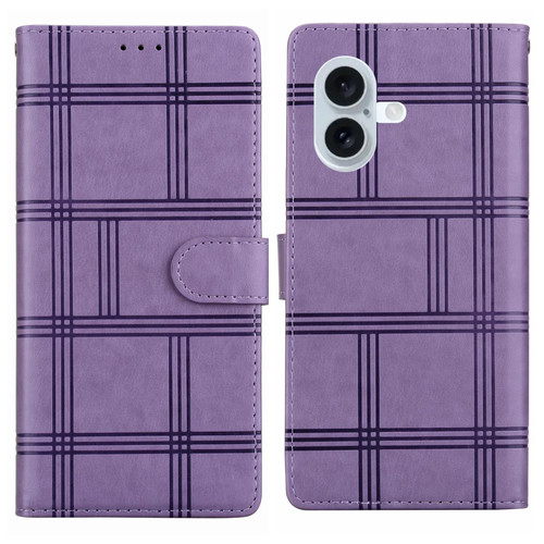 iPhone 17 Embossed Checkered Leather Phone Case - Purple