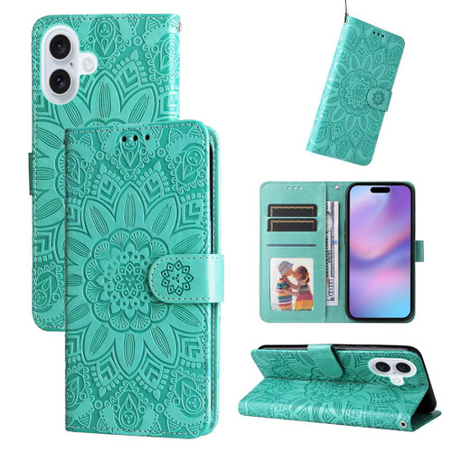 iPhone 17 Embossed Sunflower Leather Phone Case - Green