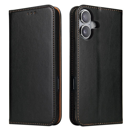 iPhone 17 Fierre Shann PU Genuine Leather Texture Phone Case - Black iPhone 17 Fierre Shann PU Genuine Leather Texture Phone Case - Black
