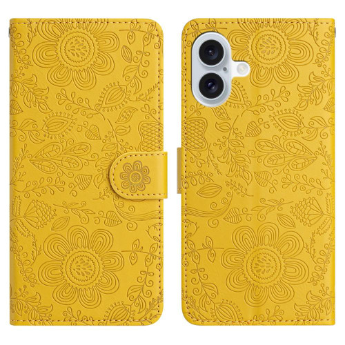 iPhone 17 Floral Embossed Pattern Leather Phone Case - Yellow iPhone 17 Floral Embossed Pattern Leather Phone Case - Yellow