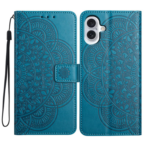 iPhone 17 Flower Embossed Leather Phone Case - Blue iPhone 17 Flower Embossed Leather Phone Case - Blue