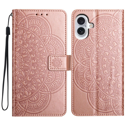 iPhone 17 Flower Embossed Leather Phone Case - Rose Gold