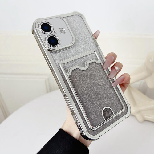 iPhone 17 Four-cornered Glitter Electroplated Card Bag TPU Phone Case - Silver