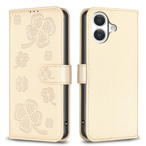 iPhone 17 Four-leaf Embossed Leather Phone Case - Gold iPhone 17 Four-leaf Embossed Leather Phone Case - Gold