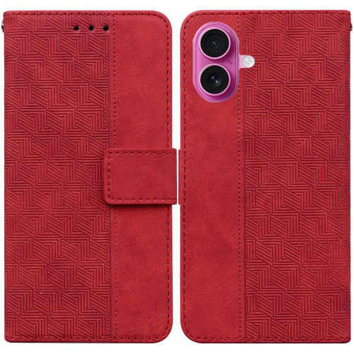 iPhone 17 Geometric Embossed Leather Phone Case - Red iPhone 17 Geometric Embossed Leather Phone Case - Red