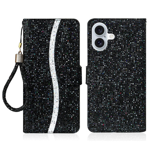 iPhone 17 Glitter Powder Filp Leather Phone Case - Black iPhone 17 Glitter Powder Filp Leather Phone Case - Black