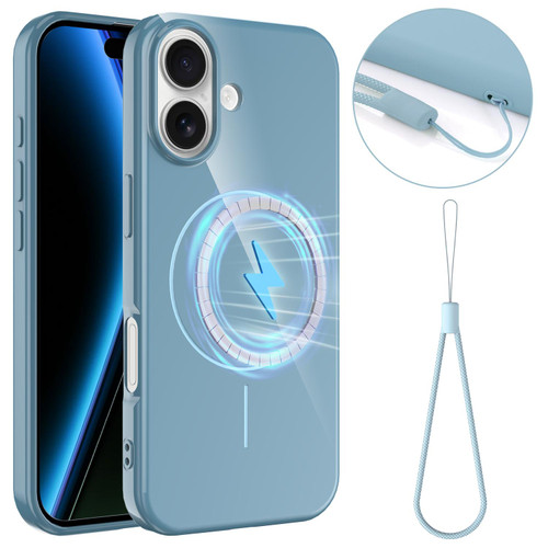 iPhone 17 Glossy TPU Shockproof MagSafe Phone Case with Lanyard - Blue