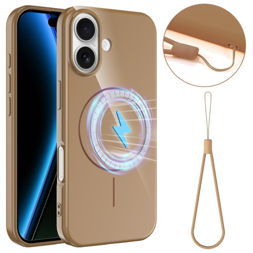 iPhone 17 Glossy TPU Shockproof MagSafe Phone Case with Lanyard - Gold iPhone 17 Glossy TPU Shockproof MagSafe Phone Case with Lanyard - Gold