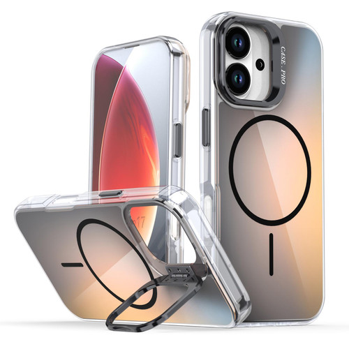 iPhone 17 Gradient Discolor Lens Kickstand Magsafe Phone Case - Black