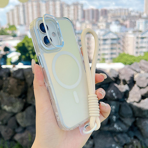 iPhone 17 Gradient Discolor MagSafe Phone Case with Holder / Wrist Strap - White iPhone 17 Gradient Discolor MagSafe Phone Case with Holder / Wrist Strap - White