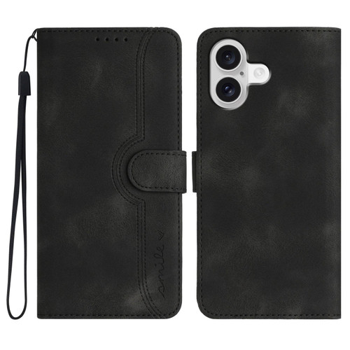 iPhone 17 Heart Pattern Skin Feel Leather Phone Case - Black iPhone 17 Heart Pattern Skin Feel Leather Phone Case - Black
