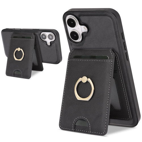 iPhone 17 Kalebol Strong MagSafe Ring Magnetic Card Bag Holder Leather Phone Case - Black iPhone 17 Kalebol Strong MagSafe Ring Magnetic Card Bag Holder Leather Phone Case - Black