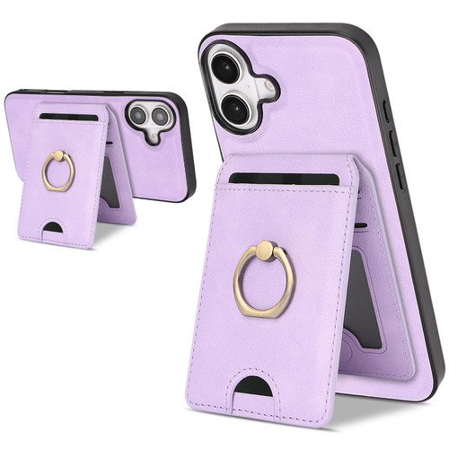 iPhone 17 Kalebol Strong MagSafe Ring Magnetic Card Bag Holder Leather Phone Case - Purple