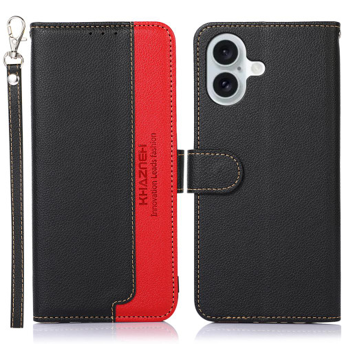iPhone 17 KHAZNEH Litchi Texture Leather RFID Phone Case - Black