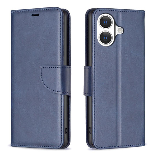 iPhone 17 Lambskin Texture Pure Color Flip Leather Phone Case - Blue