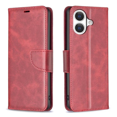 iPhone 17 Lambskin Texture Pure Color Flip Leather Phone Case - Red