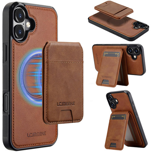 iPhone 17 LC.IMEEKE L3 Series Detachable RFID Card Bag Magsafe Phone Case - Brown